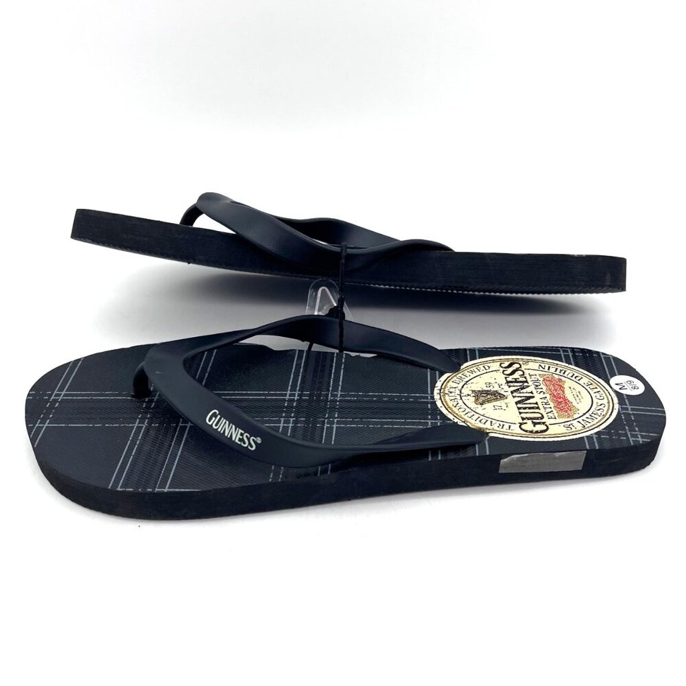 Guinness Flip Flops Black Plaid Pattern Men Size M 8/9 Rubber Casual Sandals - Picture 8 of 10